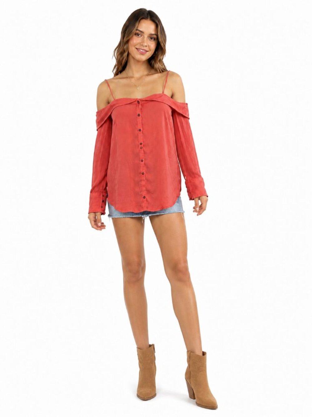 Free People Walk This Way Coral Red Blouse Size XS Romantic Boho